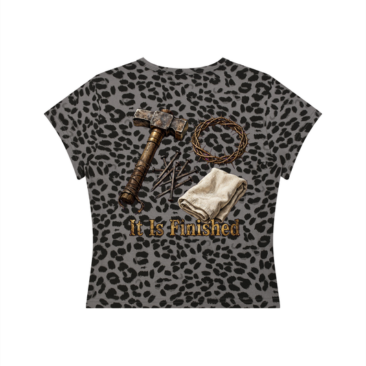 "It Is Finished" Women’s Leopard Print Crop T-Shirt