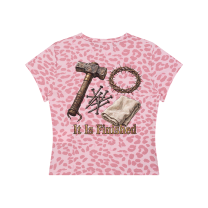 "It Is Finished" Women’s Leopard Print Crop T-Shirt
