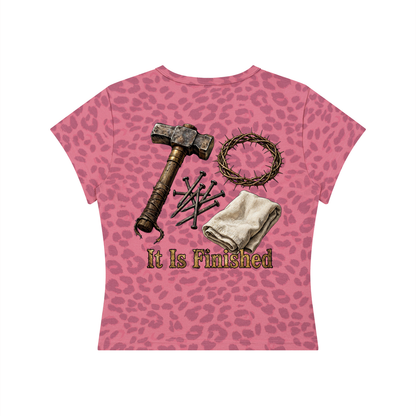 "It Is Finished" Women’s Leopard Print Crop T-Shirt